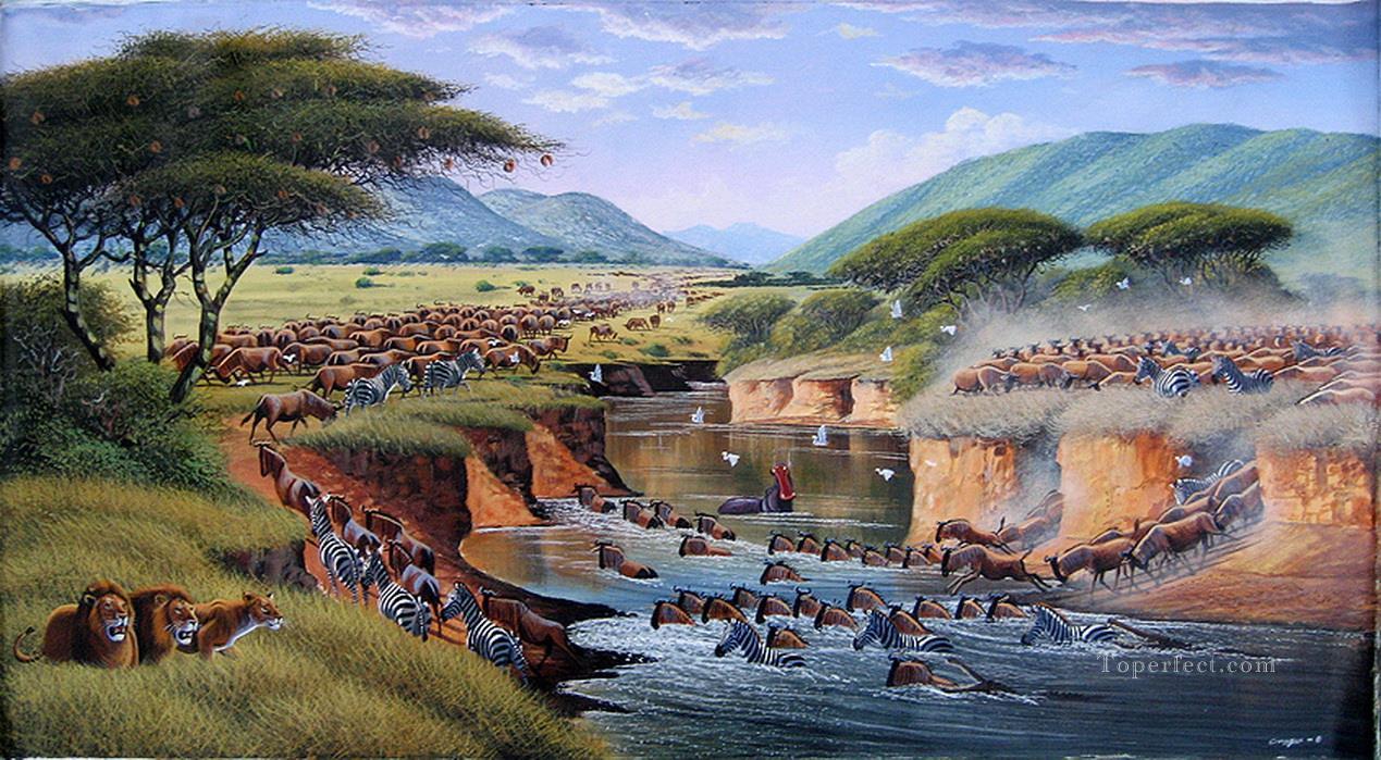Mugwe Cross the Mara River from Africa Oil Paintings